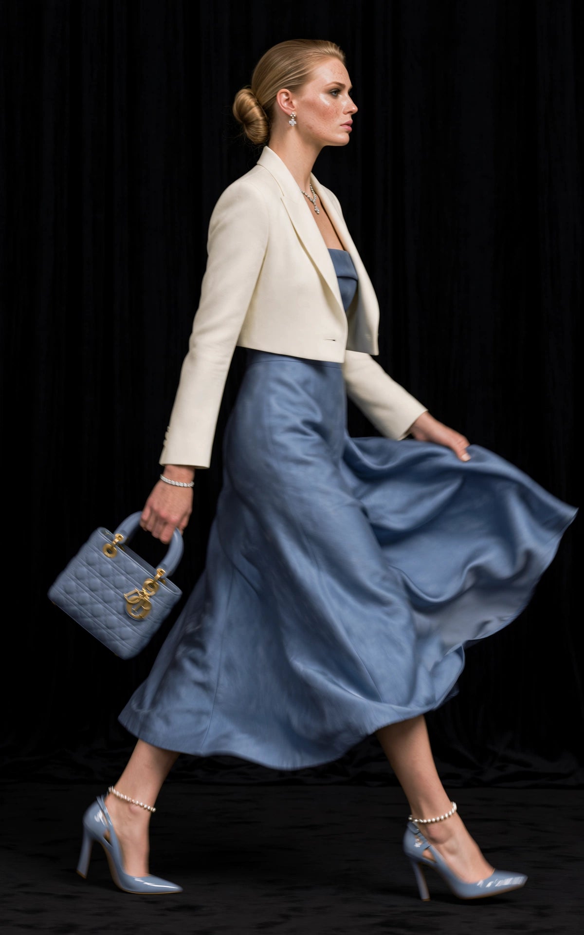 Elara Dusty Blue Square-Neck Midi Dress