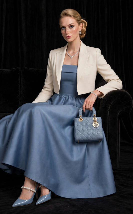 Elara Dusty Blue Square-Neck Midi Dress