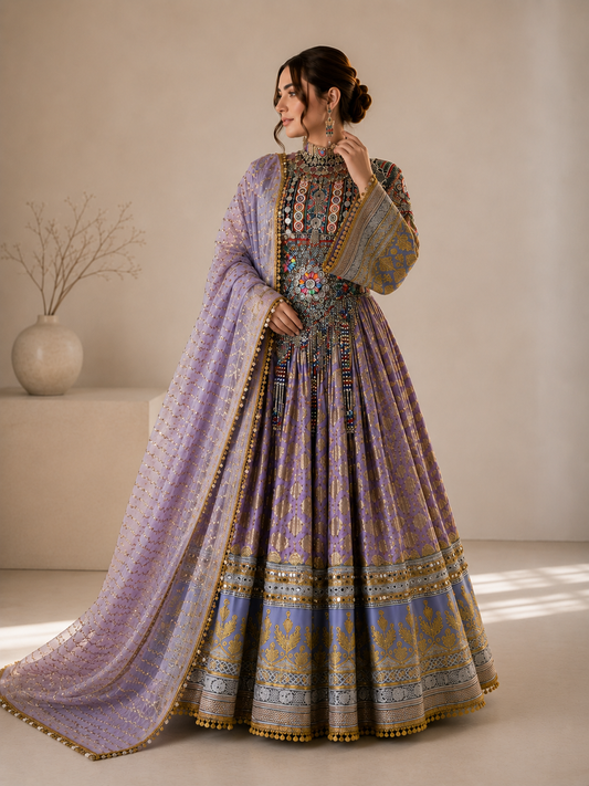 Mahzra Purple Afghan Festive Dress