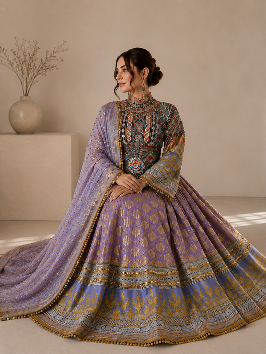 Mahzra Purple Afghan Festive Dress
